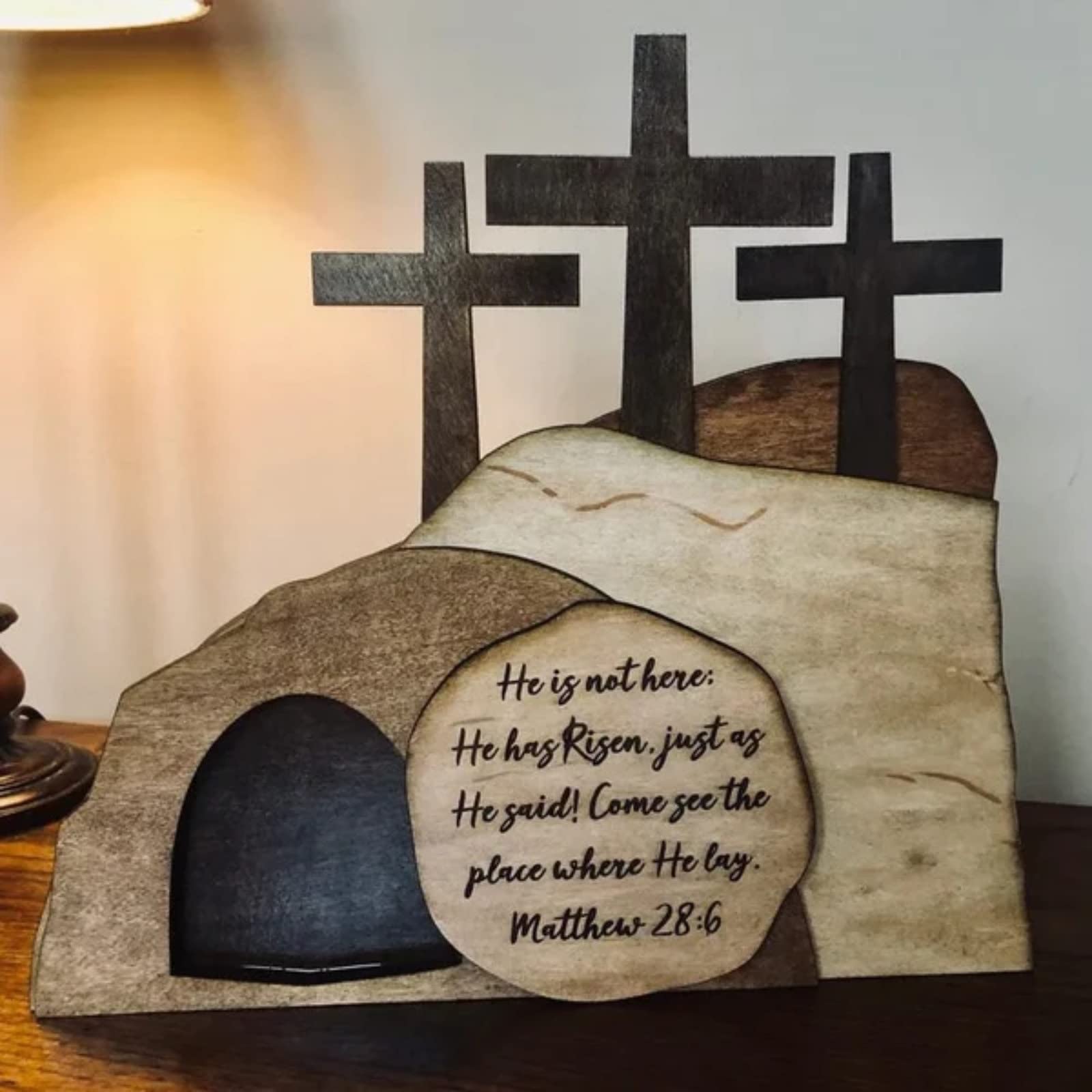 Décoration Tombe Vide Pâques - Crèche Résurrection Jésus En Bois - Pièce Maîtresse Chrétienne Artisanale