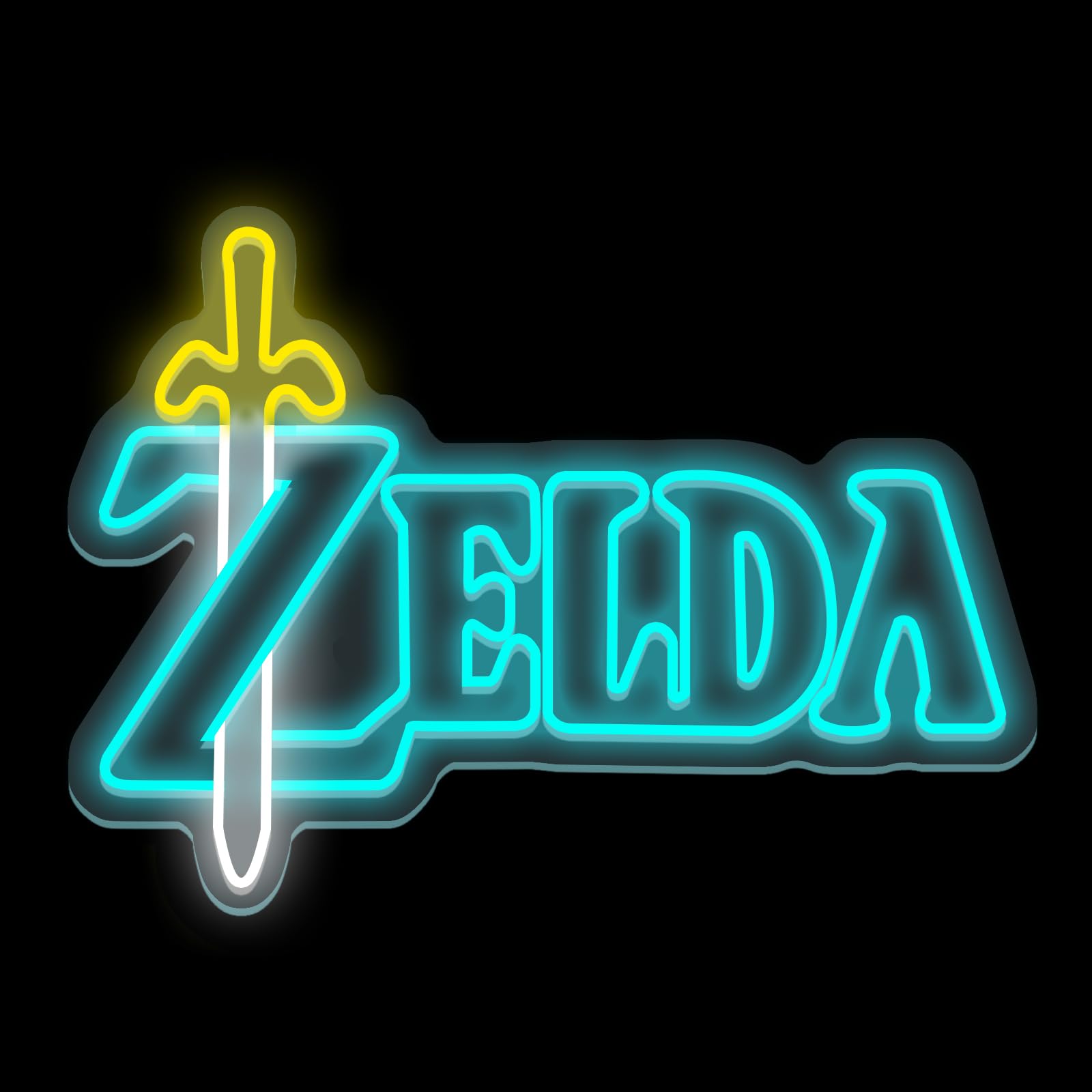 ZELDA Game Elements Logo LED Néon Cadeau pour les amis et la famille Interrupteur d'alimentation USB Lumière réglable Studio d'étude Club Décoration murale Néon 5 V (Jaune + Bleu glacier)