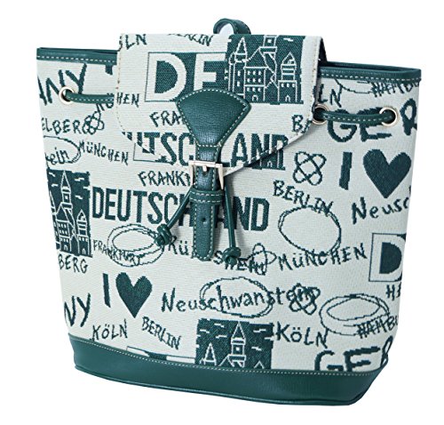 Bowatex Rucksack EM Deutschland Stätte 27 x 30 x 11 cm Creme Grün im Gobelin Stoff Stil Signare Royaltex