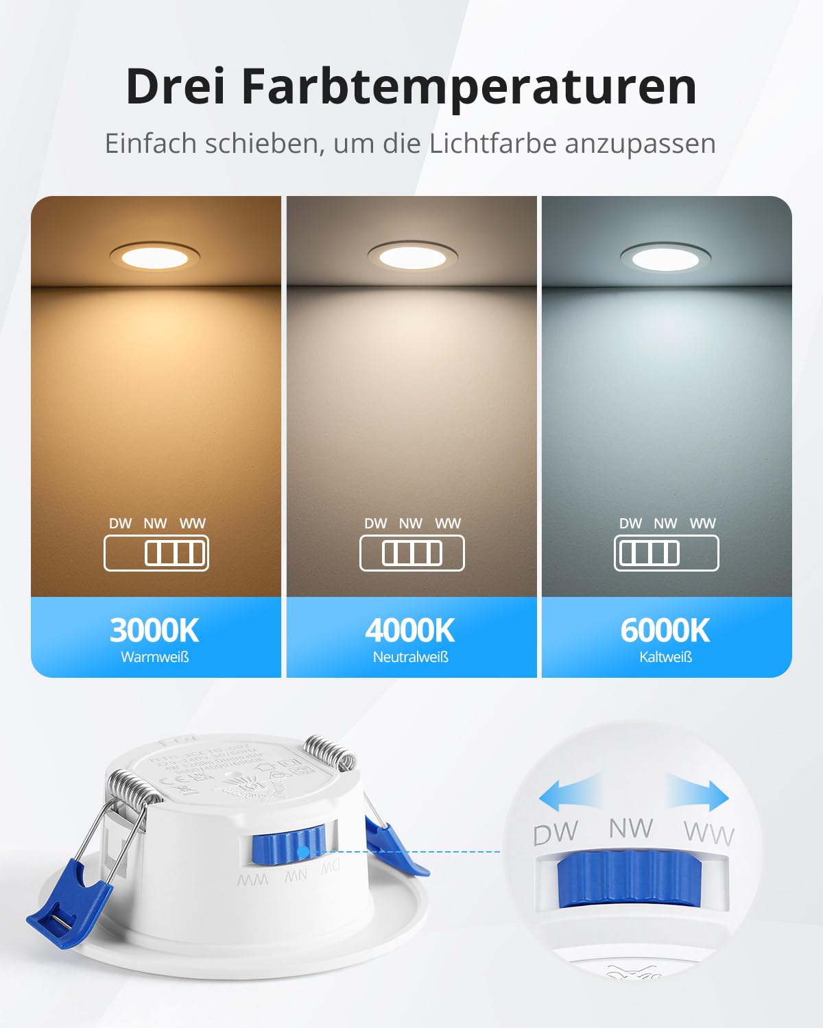 Gr4tec LED Einbaustrahler 55mm-68mm Lochmaß, 4W LED Spots 230V, 20er Set | Warmweiß Neutralweiß Kaltweiß Spots Deckenleuchte, 30mm Ultraflach, 320LM, IP44 Deckenspots Einbauspots für Badezimmer Küche