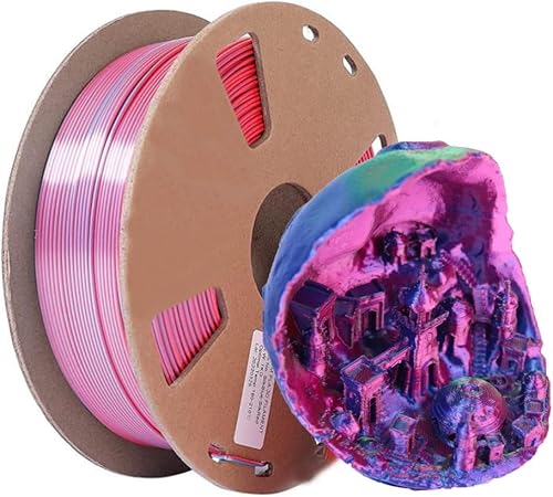 review 3D Printer Filament - Dual-Color Silk PLA Filament 1.75mm +/- 0.03mm, Red Blue Shining 3D Printing Material with Fast Random Color Gradually Changed 1KG/2.2lbs, Fit Most Printer