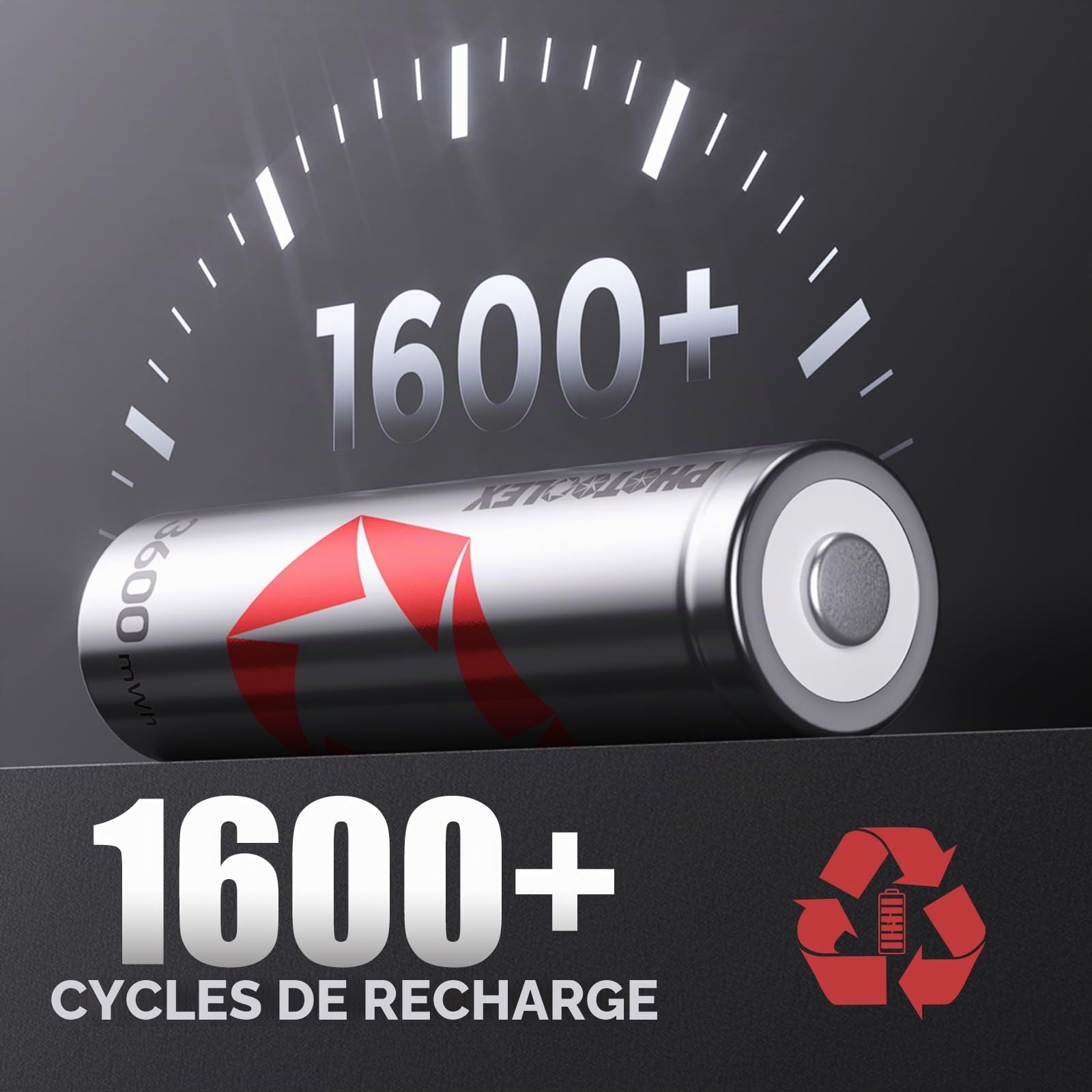 PHOTOOLEX Piles Rechargeables AA Lot de 8 3600mWh 1,5V Lithium HR6 Haute Performance Longue Durée