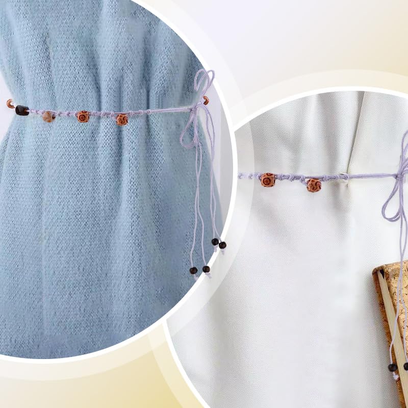 Bohemian Hand Woven Beaded Belt for Women Adjustable Boho Thin Macrame Braided Rope Belts with Ethnic Beaded Belt for Dresses Jeans Skirts Summer Beach Accessories4