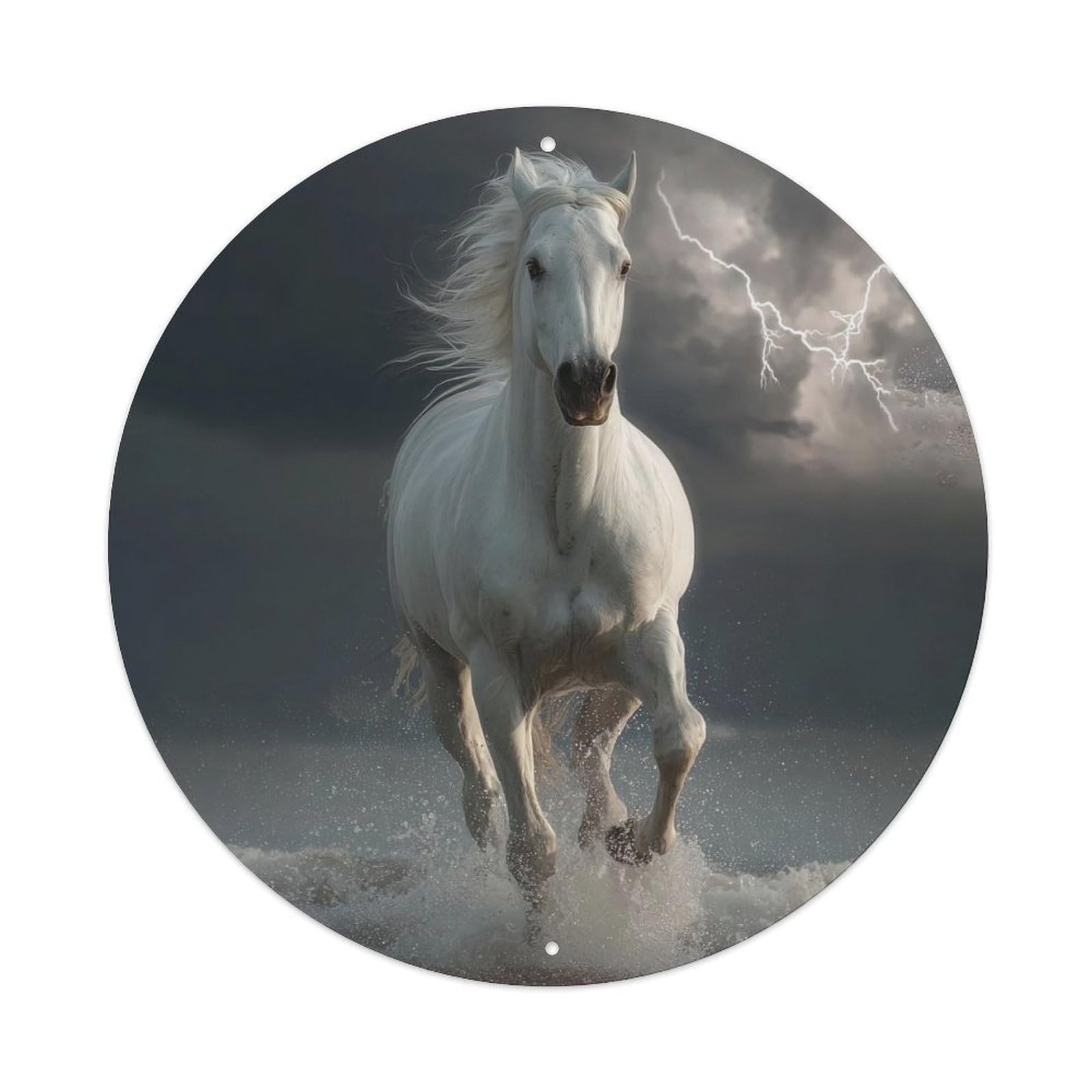 Cwbufd Vintage Style Animal Stallion Thunderstorm Lightning Galloping White Horse Action Vintage Metal Tin Sign Plaque Wall Decor For Cafe, Club Bar, Office, Garden Metal Poster 8X8inch