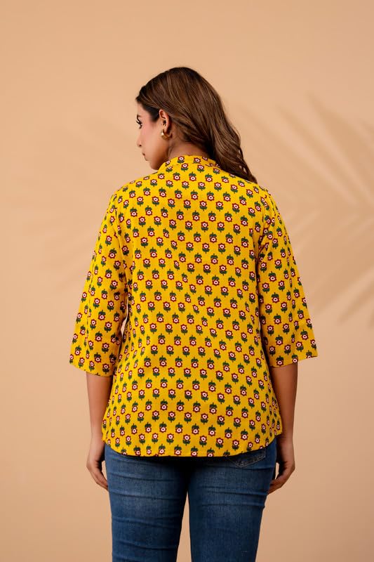 Image of Women's Cotton Printed Kurta Top | 3 /4 Sleeve Straight Kurti Casual Outings