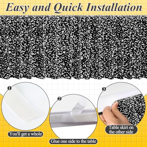 Image of 12FT Black and White Composition Table Skirt Ruffle Teacher Desk Skirts for Classroom Decorations Table Cover Skirt for Kidney Shaped Desk Party Supplies Kindergarten Office Bookcase Cabinet