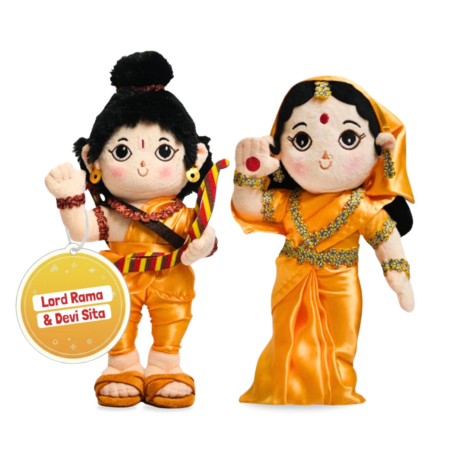 Panda's Box Baby Rama & Devi Sita Duo (Non-Musical) | Soft Plush Stuffed Toy | Non-Toxic, Safe|| Divine Birthday & Festive Gift for Babies, Kids (Boys, Girls) | Free Colouring Book | 37 CM