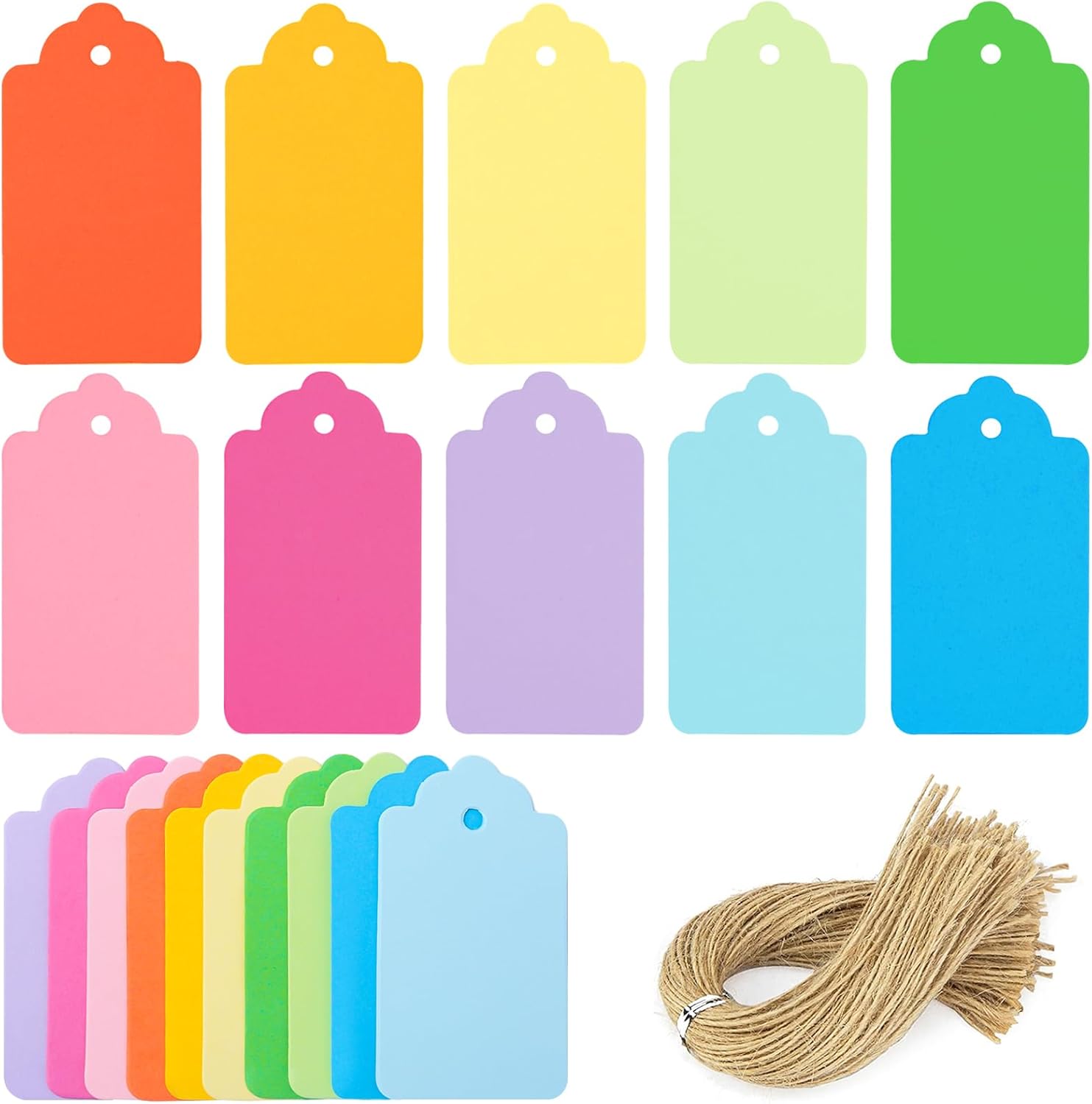 VGOODALL 150 etiquetas de regalo con cuerda, 10 colores, etiquetas de papel kraft para colgar, etiquetas de precio para ropa de boda, bolsas de