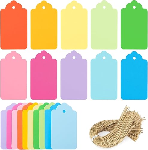 VGOODALL 150 etiquetas de regalo con cuerda, 10 colores, etiquetas de papel kraft para colgar, etiquetas de precio para ropa de boda, bolsas de