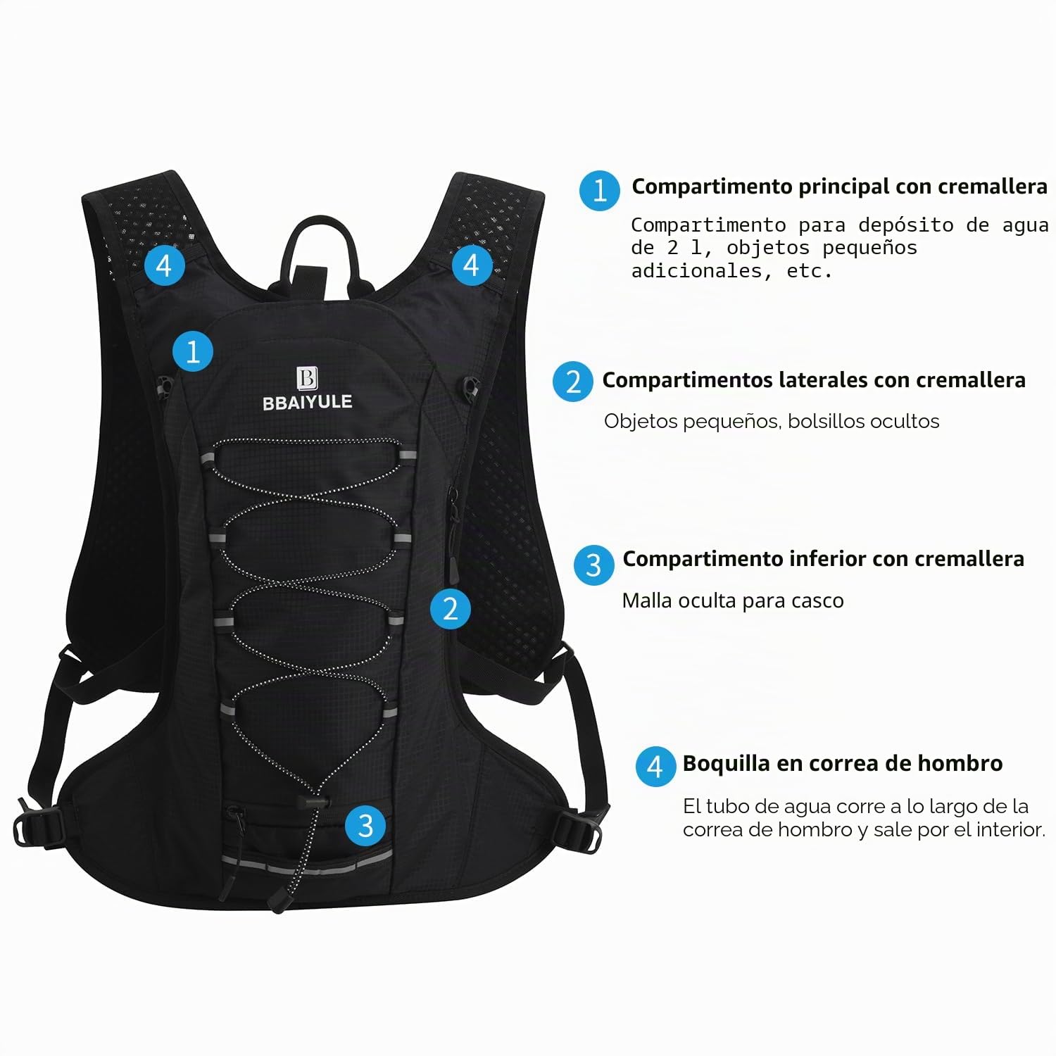 Mochila de hidratación con bolsa de hidratación de 2 L y botella de 470 ml, mochila de agua, mochila grande para chaleco para correr, para hombre y mujer, senderismo, ciclismo (solo con bolsa