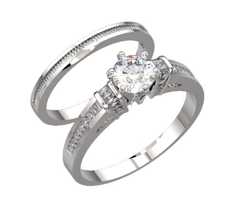 Silver Taper Jewels Certified Real Diamond Taper Baguette Diamonds Wt 0.44 Ct In 925 Sterling Silver Meridian Twin Ring For Women