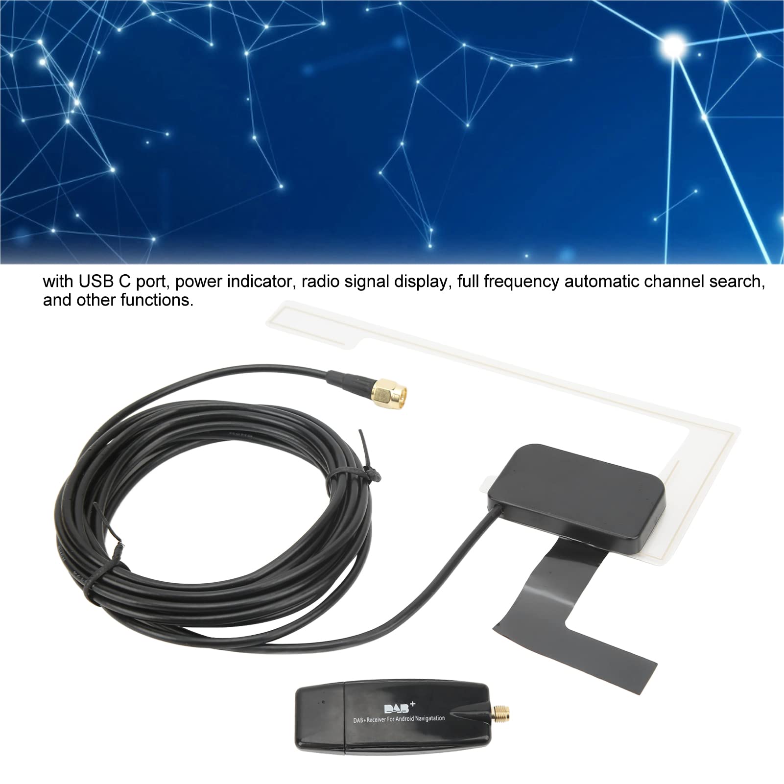 Samochodowy odbiornik radia cyfrowego DAB Adapter USB C Box do nawigacji samochodowej z systemem Android 4.4 lub nowszym — wysoka czułość, automatyczne wyszukiwanie kanałów,
