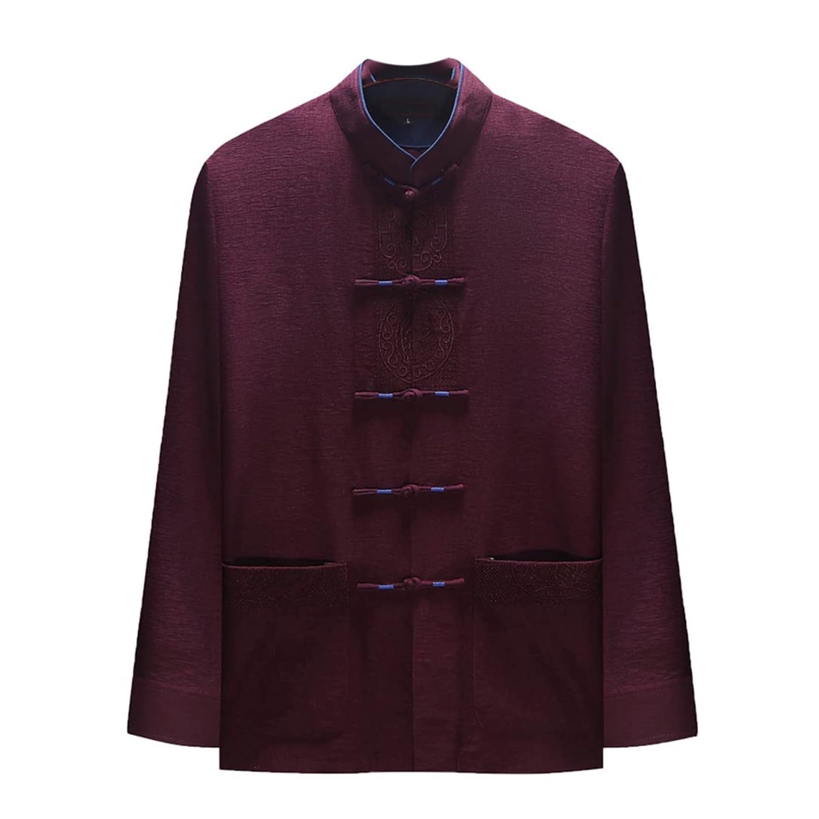 Maschile Cinese da Ricamo Tradizionale Costume a Manica Lunga Arte Marziale Kung Fu Tops Abbigliamento Performance Red-L