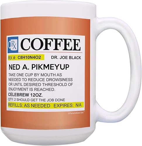 Miniatura 2 de Personalized Gifts Taza de café con receta con tu texto, taza con nombre personalizado, regalos para médicos, enfermeras, taza de café de cerámica