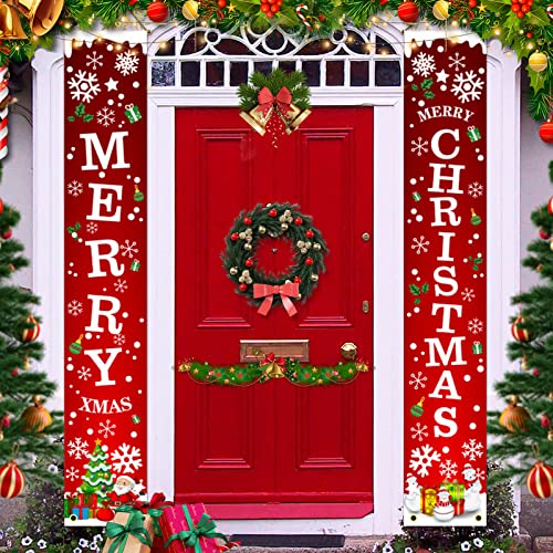 Weihnachtsbanner, Frohe Weihnachten Banner, 30×180CM Merry Christmas Banner, Hängend Weihnachten Banner für Haustür, Balkon, Garten, Party Weihnachtsdekoration Schild Cover