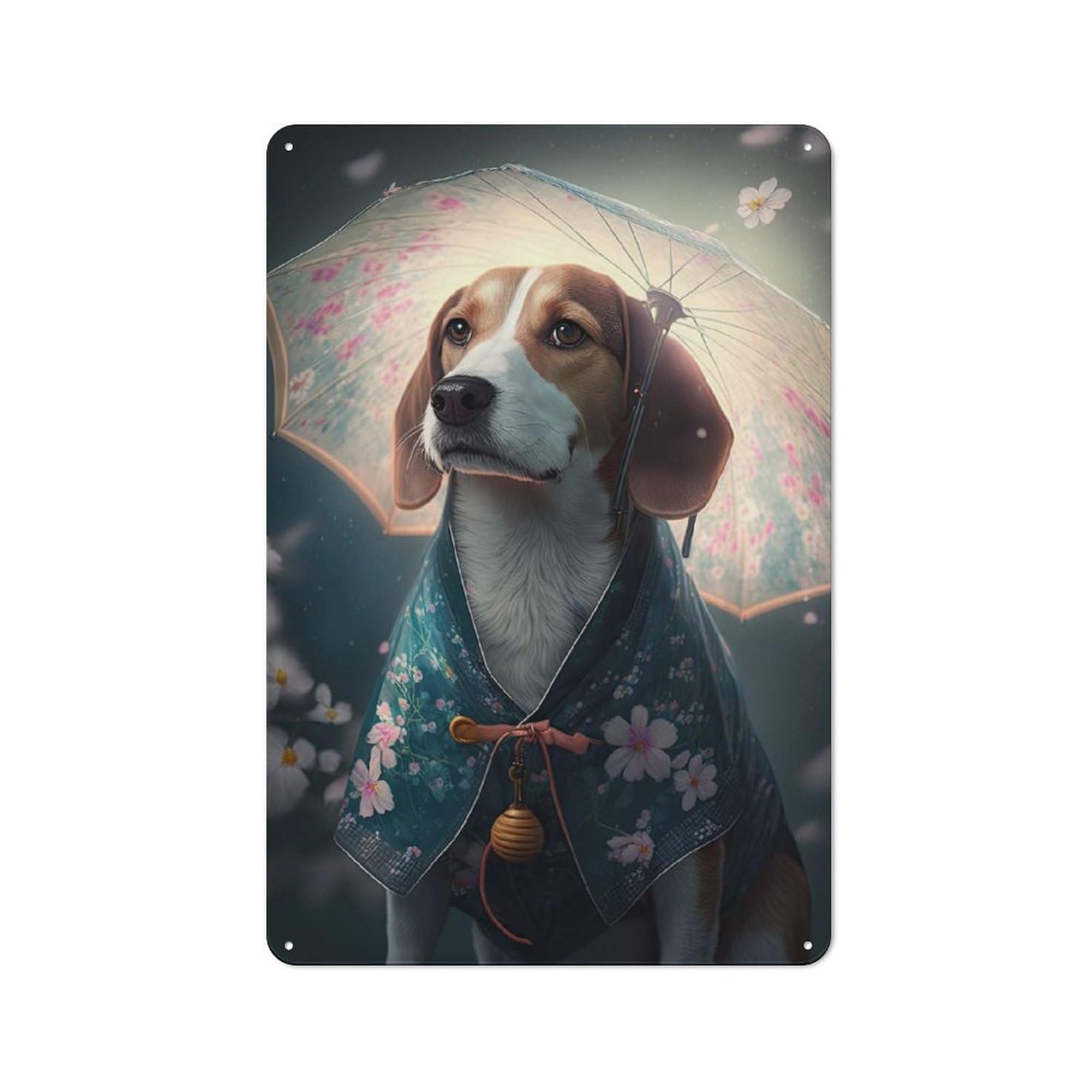 Junmoney Style-4 Beagle Japanese Kimono Rustic Tin Wall Plaque 30X20cm For Kitchen Or Home Bar, A Winter Wall Decor Update For Kitchen Decor Lovers