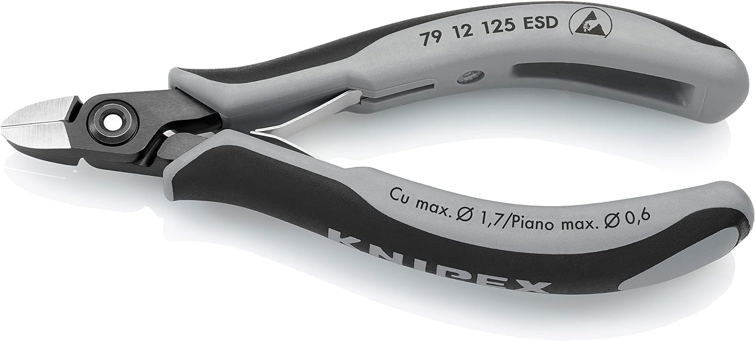 Knipex Pince coupante de côté de précision pour l’électronique ESD avec poignées multimatières 125 mm, 79 12 125 ESD