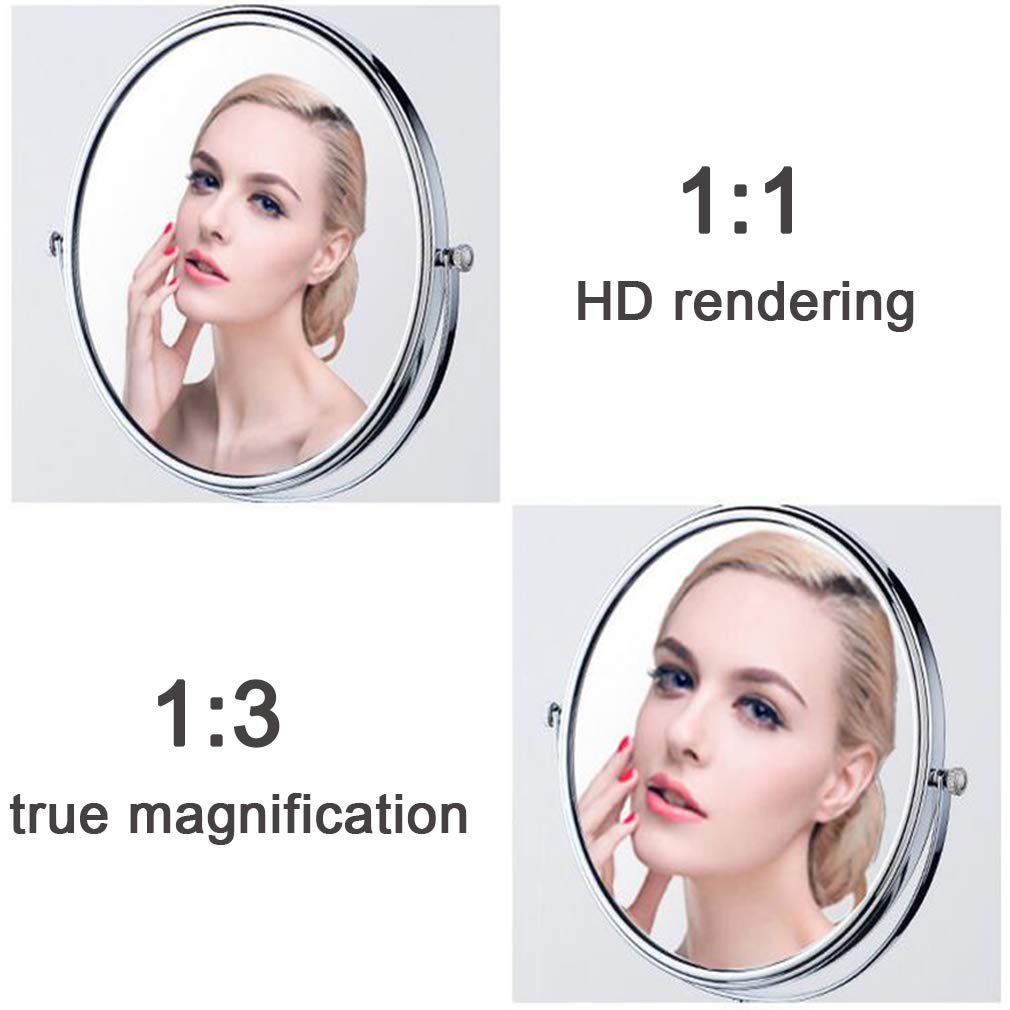Espejo de tocador de maquillaje con luces, espejo de belleza montado en la pared de dos caras, espejo de baño con aumento 3X, espejo cosmético extensible alimentado por enchufe, dorado (dorado)