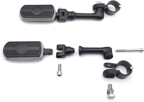 XKMT- Motorcycle Black 1 1/4" 25mm Gear Skull FootPeg 3" Clamp Compatible with Sporster Touring Dyna [P/N MT216-077+216-106-BK]