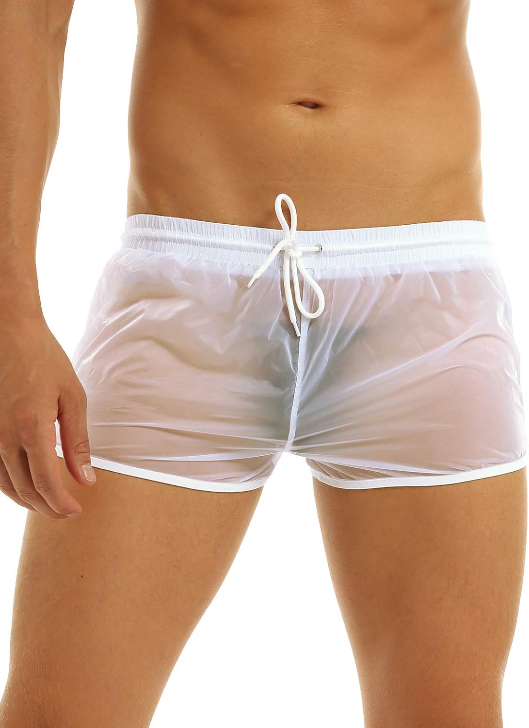 Men's Sheer Mesh See Through Boxer Shorts Drawstring Swim Trunks Loose Fit Underwear