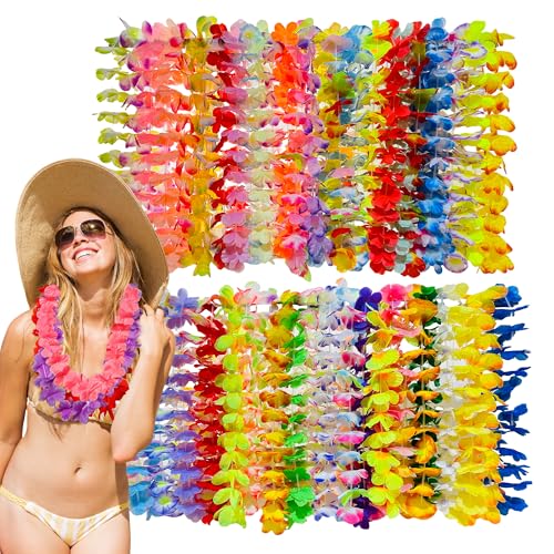 Image of ECAFOLGI 60pcs Hawaiian Leis Bulk for Luau Party, Birthday Party Hawaii Themed Decorations.