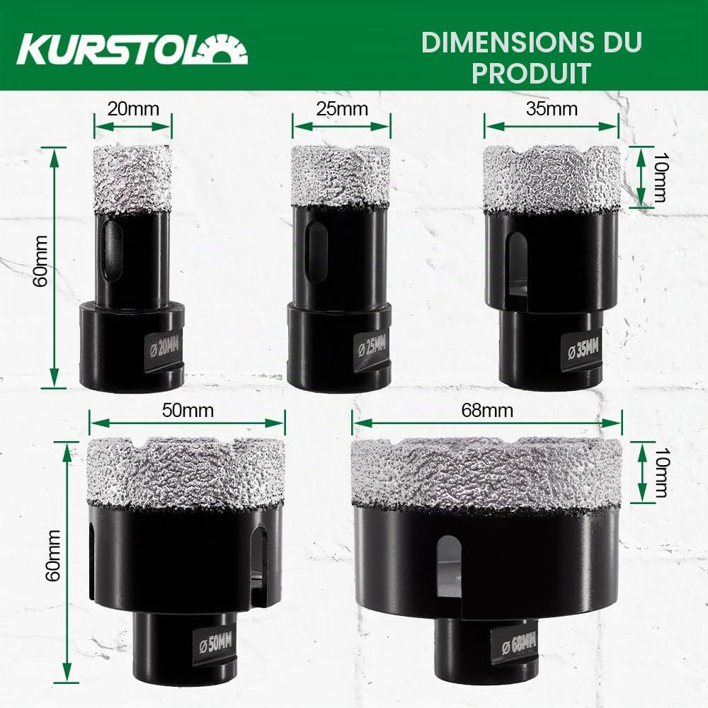 Forets Diamant - 5PCS 20/25/35/50/68MM Trépans de Forage Diamant
