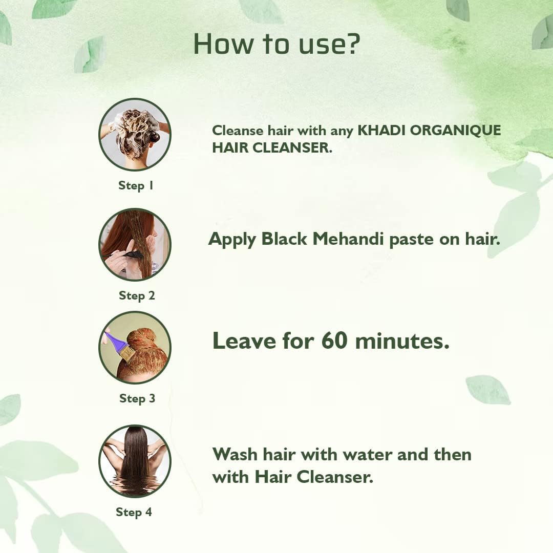 Khadi Organique Ayurvedic Herbal Black Mehndi | Herbal & Natural Hair Colour Powder for Black Hair | Natural Conditioning Pure Henna for Men & Women | Free From Harsh Chemicals - 75 GM (Pack of 3) 3