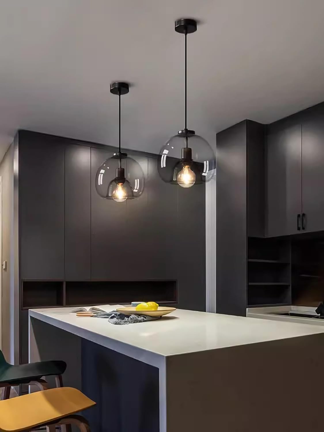Lampada a sospensione vintage in vetro, lampadario cucina, on 1 Lampadine Extra, Cavo Regolabile, 1xE27, Potenza max 1x60 W, paralume da soffitto per cameretta, tavolo da pranzo, soggiorno, Ø 23 cm