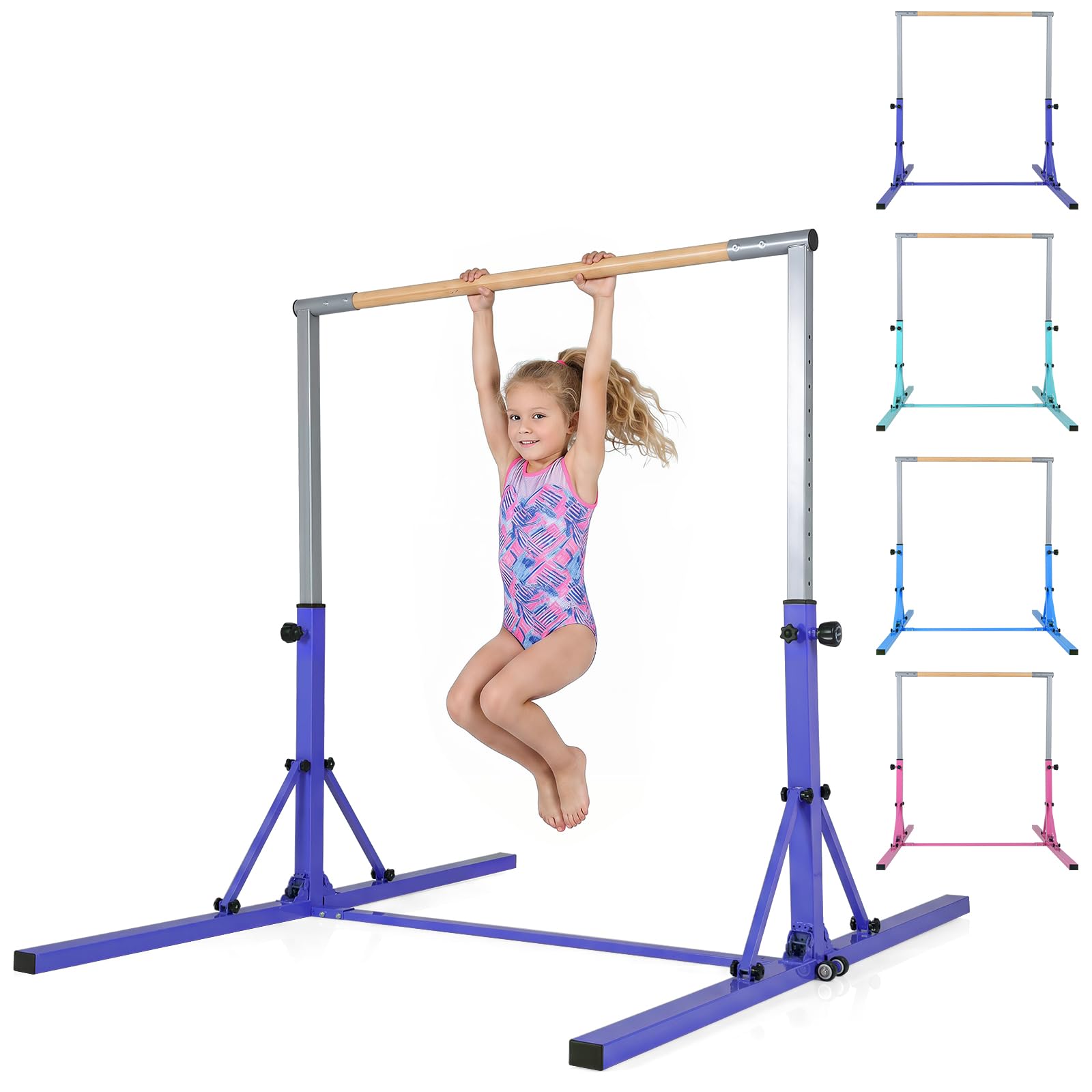COSTWAY Foldable Gymnastics Bar, 90-150cm Training Bar (Purple, 120kg)