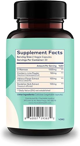 Miniatura 2 de Checkable Equilibrio del tracto urinario - Vitaminas limpiadoras de la vejiga y del tracto urinario para hombres y mujeres - 1350 mg con D-manosa y