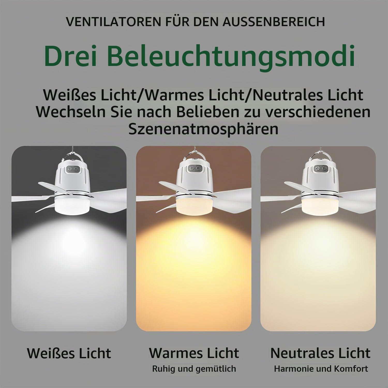 Solar Deckenventilator mit Beleuchtung Akku 20000mAh Ventilator mit Deckenleuchte LED Dimmbar Ventilatorlicht mit Fernbedienung Aufhängehaken Fan Deckenlampe für Terrasse Balkon Schirm Garten Outdoor