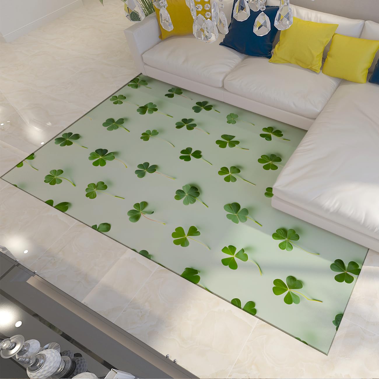 Carpette botanique vert menthe pour décoration festive de salon