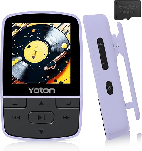 Yoton Reproductor de MP3 con Bluetooth 5.2, almacenamiento de 64 GB, tamaño mini, música de alta fidelidad, con clip deportivo, control de volumen
