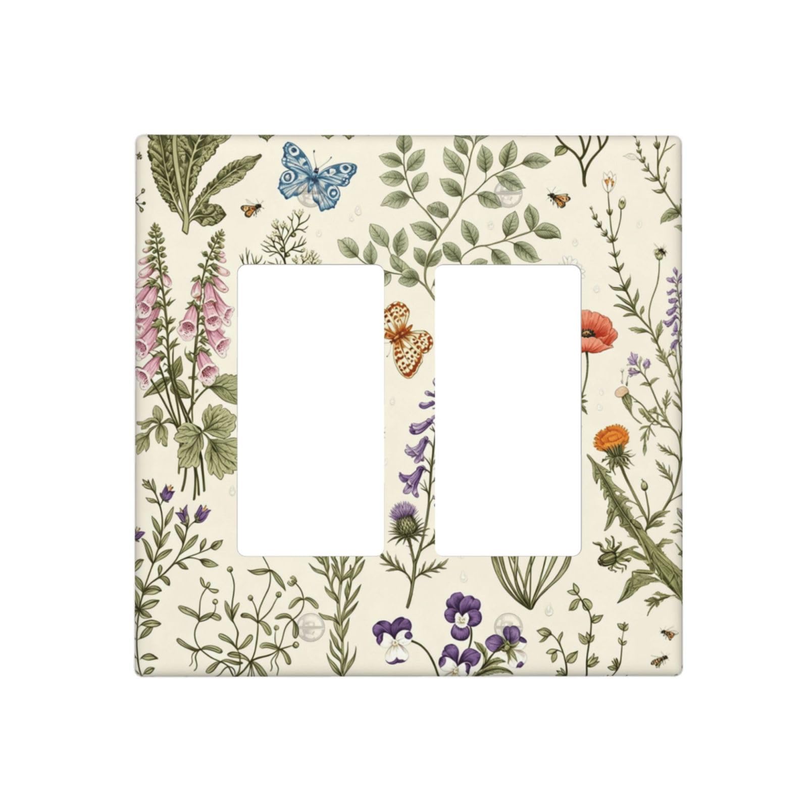 Dwbguo Decorative Outlet Covers Vintage Botanical Wildflower 2 Gang Wall Plate Double Rocker Cottagecore Vintage Floral Light Switch Cover Double Switch Plate Cover for Bedroom Bathroom Home Decor