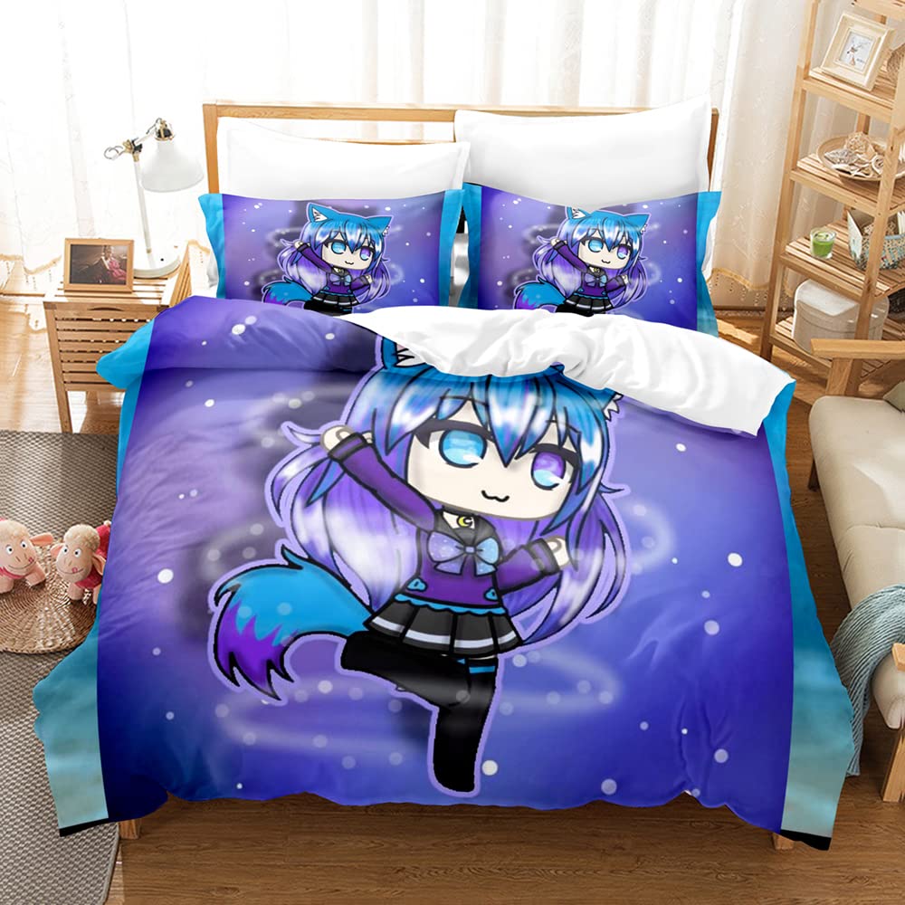 Duvet Cover Set Gacha Girl 100% Long Staple Cotton,Breathable Bedding Set Light Weight Quilt Cover with Hidden Button Closure (220x230cm(King),GG 03)