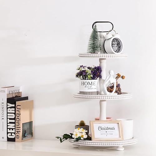 Miniatura 3 de Urban Deco Bandeja de madera escalonada de 3 niveles bandeja decorativa de granja soporte redondo de madera para magdalenas con mango de metal
