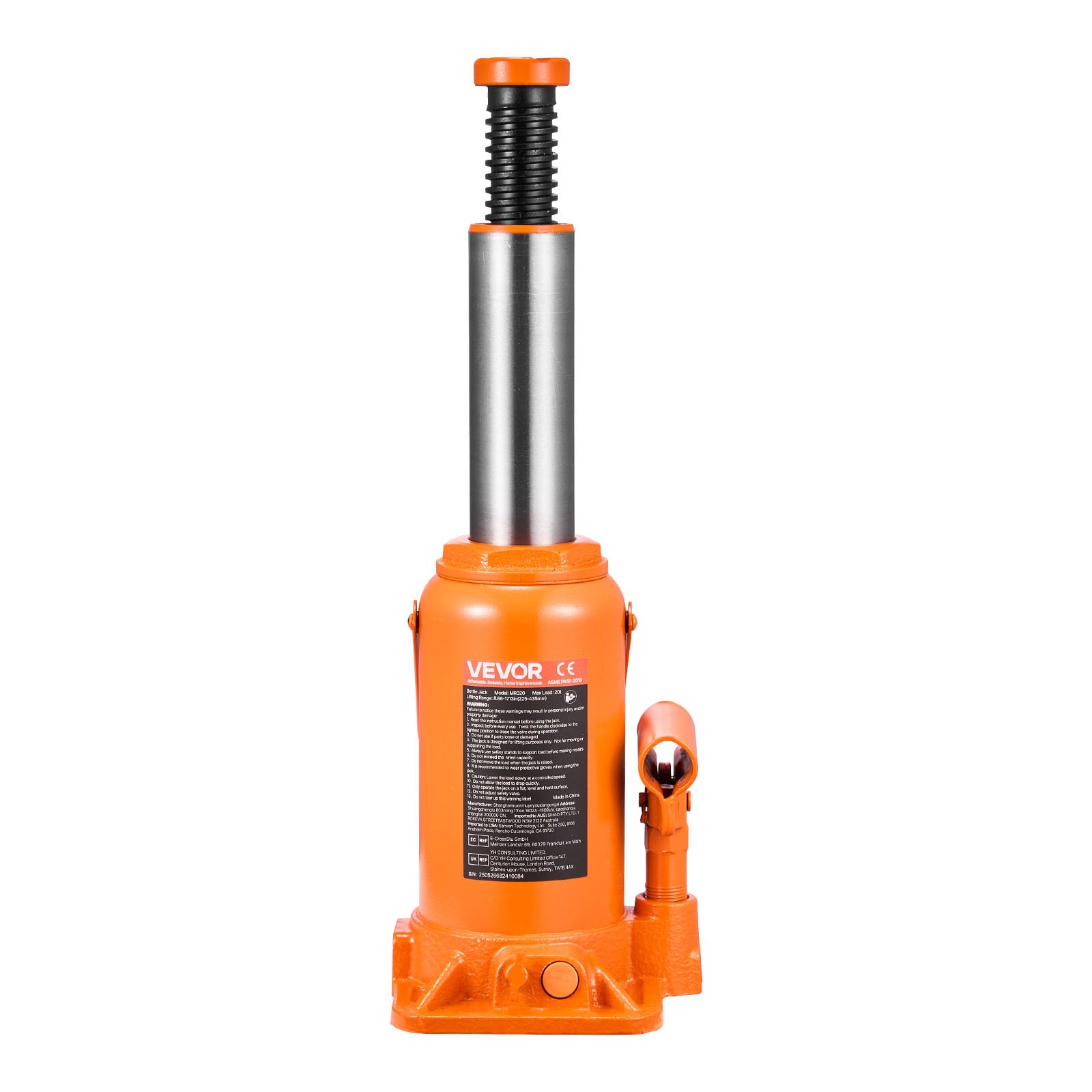 VEVOR Gato Hidráulico de Suelo 20 T, Elevación 225-435 mm, para Coches SUV Camionetas