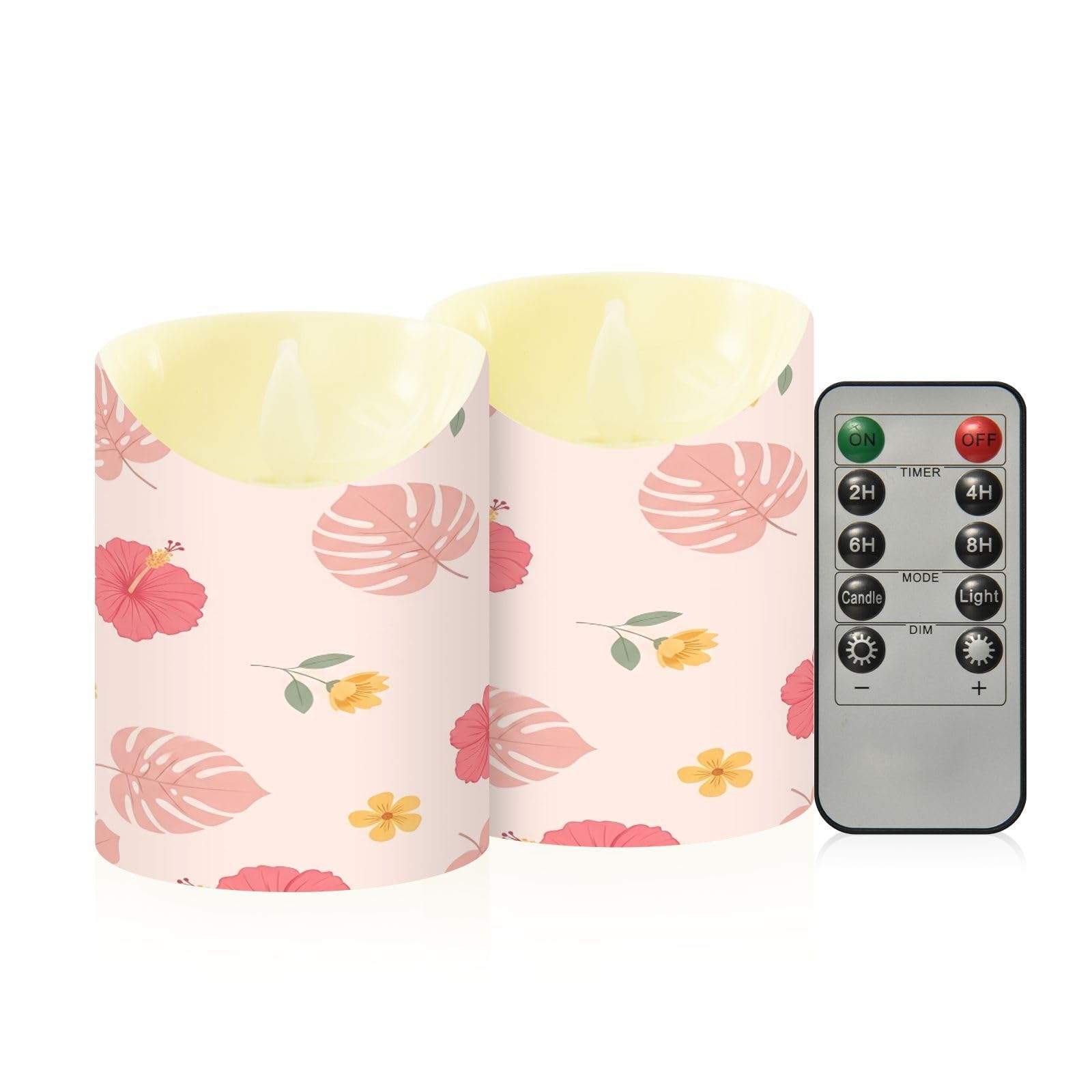 Cgiub Hibiscus Flameless Candles with Timer 2pcs Battery Operated Flickering Flameless LED Pillar Candles for Holiday Home Wedding Fireplace Decor