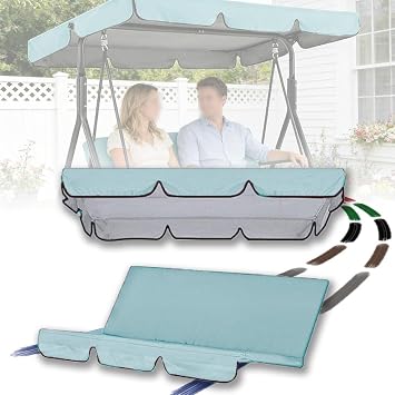 3 Seater Swing Canopy Set Cushion Replacement Cover Waterproof Porch Swing Top Cover Garden Hammock Chair Seat Cover, Hanging Glider Bench Furniture CoverBlue,56x47x7in/142x120x18cm