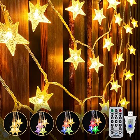 Ollny Lichterkette Sterne 15m, 100LED USB Stecker Lichterkette Cover