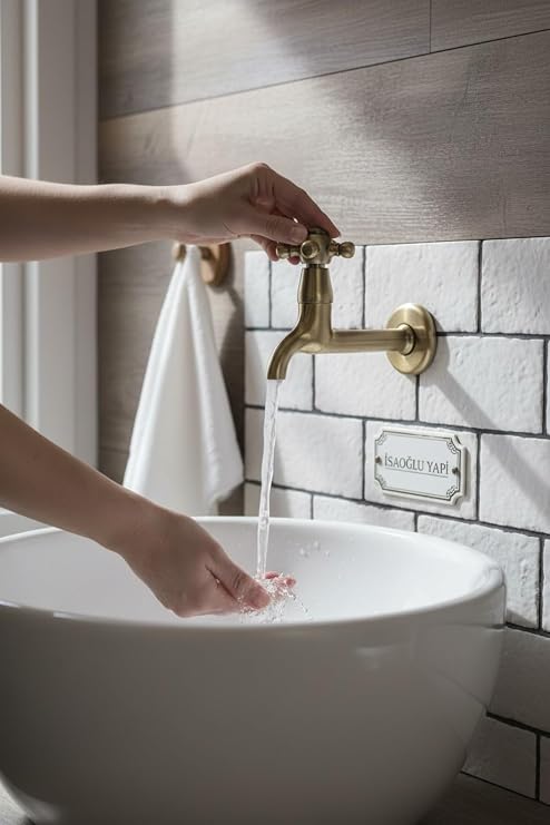 İSAOĞLU YAPI Eskitme Gold Duvardan Çıkışlı Retro Musluk, Bahçe WC Balkon Uyumlu Antik Pirinç