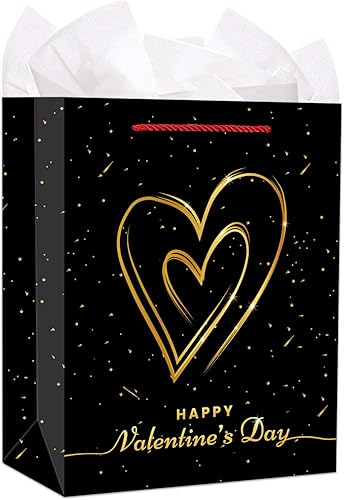 FLYAB Bolsa de regalo para el día de San Valentín con papel de seda de 115 pulgadas bolsa de regalo de San Valentín con asa bolsas de regalo de