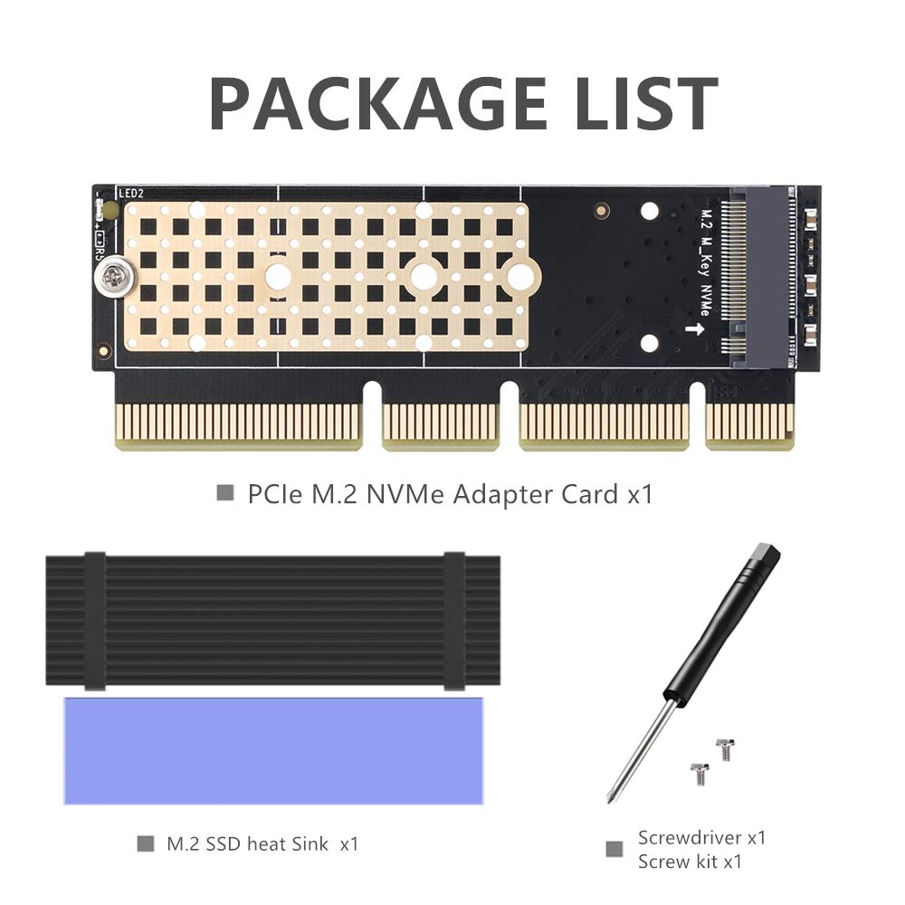 Yateng M.2 SSD a PCIe card, Nvme PCIe AHCI a PCI Express x16 dissipatore di calore, supporto adattatore SSD M.2 Key m 2230,2242,2260,2280 SSD to PCI-E 3.0 X4 compatibile per PC desktop