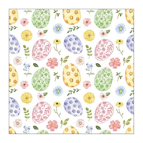 Ambiente Lot de 20 Serviettes en Papier Œufs de Pâques et Fleurs - Décoration de Table avec Motif également pour fête ou découpage - 33 x 33 cm