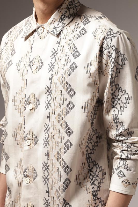 Image of Eszett Men's Printed Cotton Casual Wear Shirt| Regular Fit | Full Sleeve | Collared Neck | Button Closure