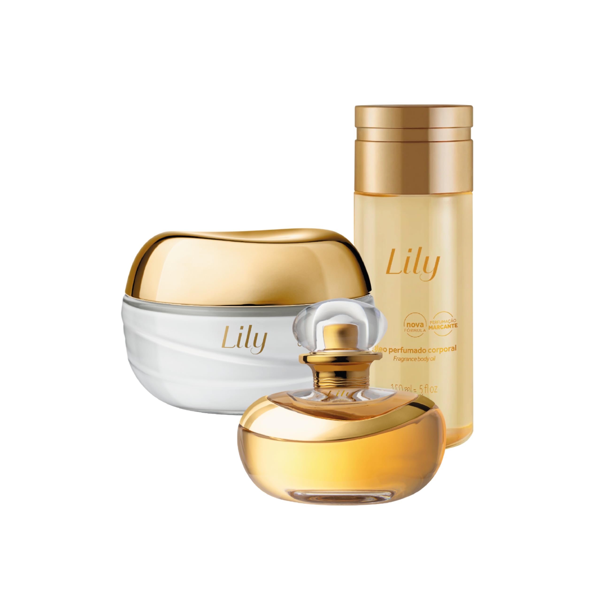 O Boticário Lily Set Regalo Perfume y Cuidado de la Piel con 3 Productos | Crema Hidratante Corporal 250g, Aceite Corporal Perfumado 150ml y Eau de Parfum EDP 75ml