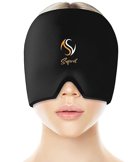 SXWLJT Headache Relief Hat Migraine Cap, Wearable Migraine Mask Ice Head Wrap for Tension Headache (Black)