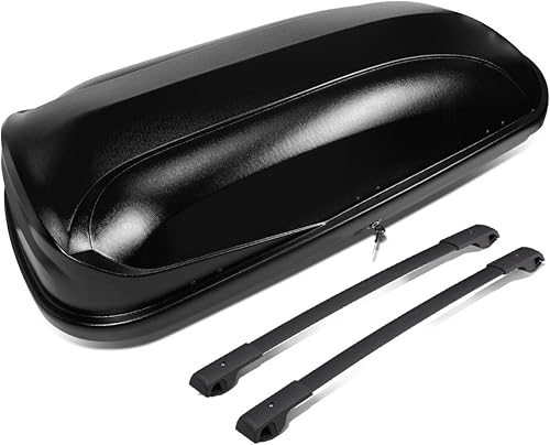 DNA Motoring PT-ZTL-8091-GY - Par de barras transversales de aluminio para riel de techo+caja de carga portaequipajes con cerradura+llaves, gris