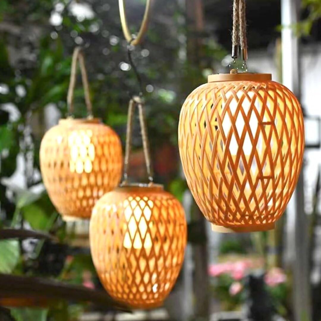 GUANSHAN Outdoor Solar Portable Pastoral Style Imitation Bamboo Weaving Atmosphere Light - Solar Lantern for Garden, Lawn and Courtyard Decorative Lighting