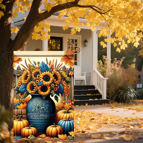 Image of Nuxovilar 12x18 inch Blue Vase Sunflower Pumpkin Flag
